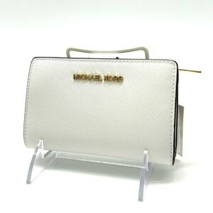 Michael Kors Medium Bifold Zip Chain Wallet Optic White